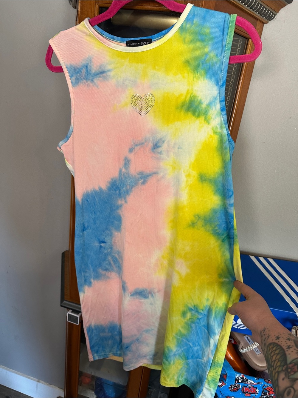 Streetwear Society Tie-Dye Sleeveless Dress - Pink, Blue, Yellow